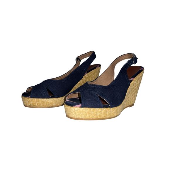 Brooks Brothers Navy & Pink Stripe Espadrille Wedge Heels SIZE 6.5 Made in Spain - Picture 2 of 11